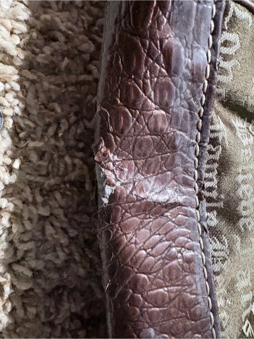 Brown Script-Pattern Messenger Bag with Dark Trim